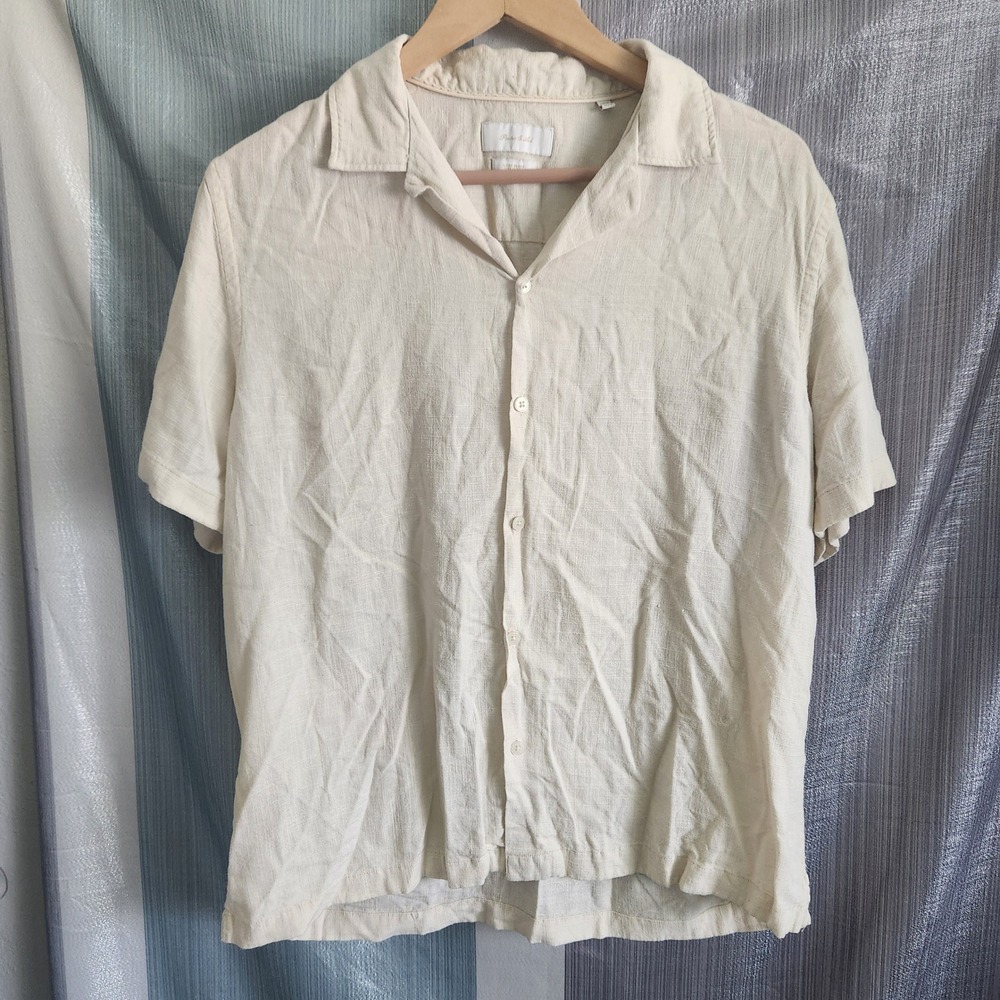 Porter and Ash Mens Medium Cream Rayon Linen Blend Short Sleeve Camp Shirt
